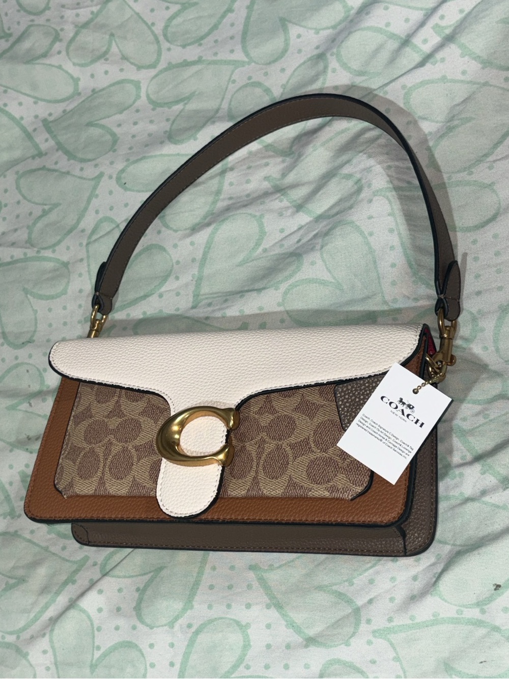 Coach Colorblock Shoulder Bag in Brown, Cream & Tan - Picture 2 of 5